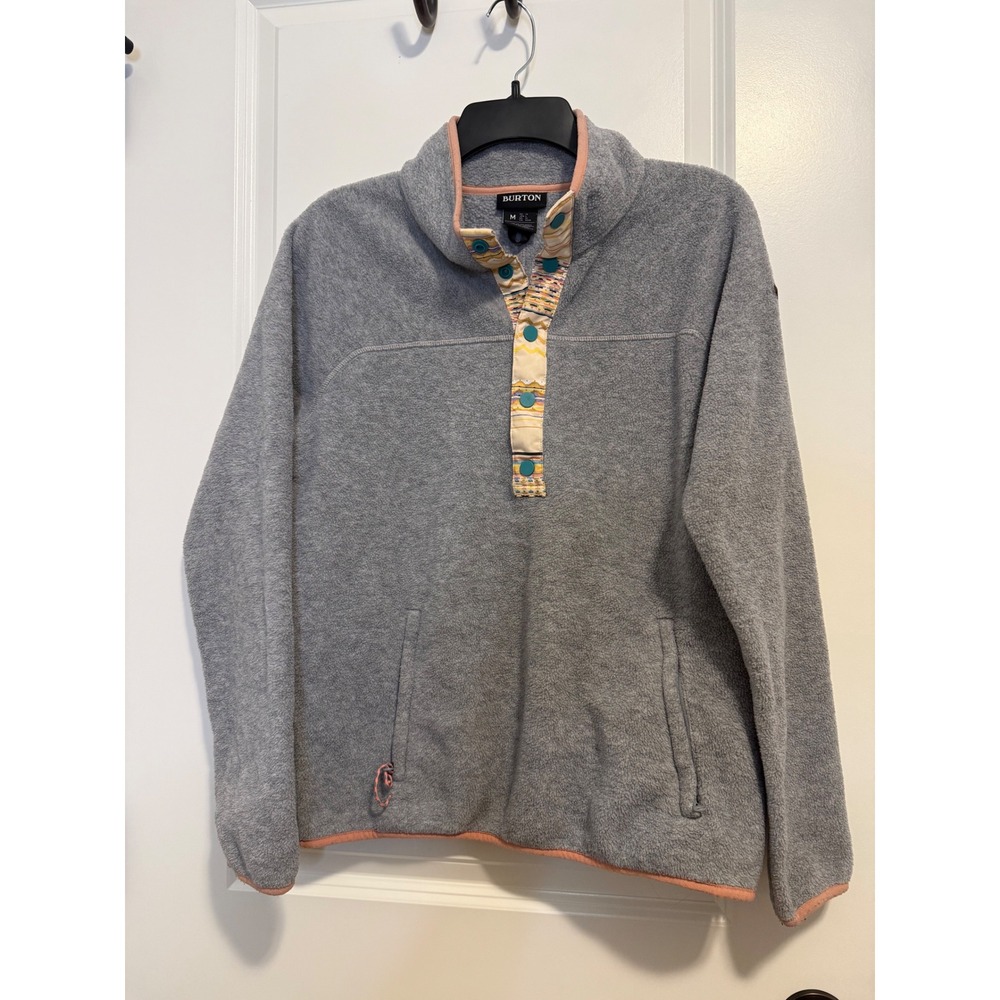 Burton Hearth Fleece Pullover Womens M Gray Excellent Snap Neck Gorpcore